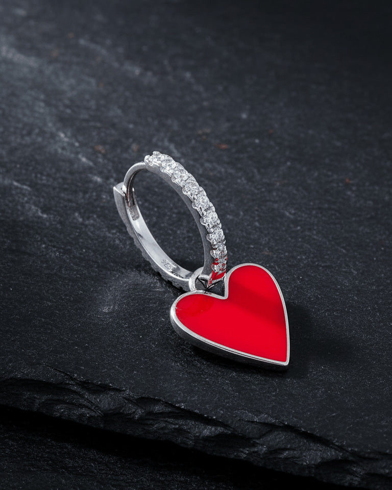 heart shape enamel dangling hoops earrings.