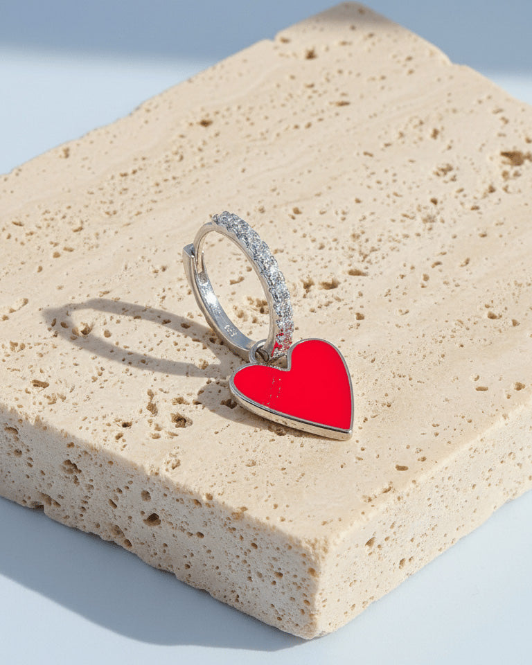 heart shape enamel dangling hoops earrings.