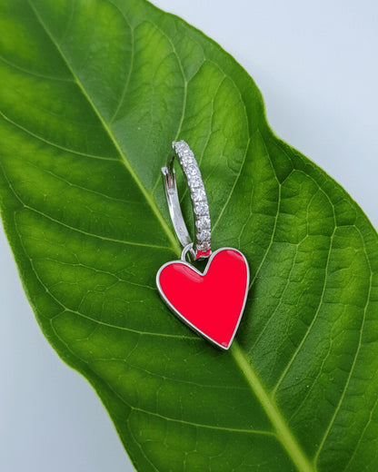 heart shape enamel dangling hoops earrings.