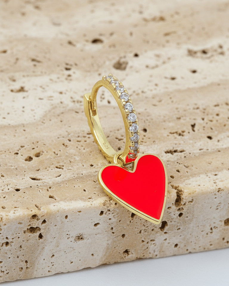 heart shape enamel dangling hoops earrings.