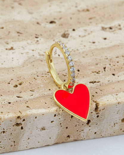 heart shape enamel dangling hoops earrings.