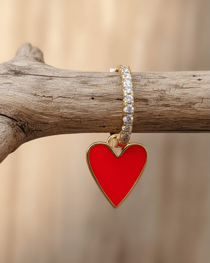 heart shape enamel dangling hoops earrings.