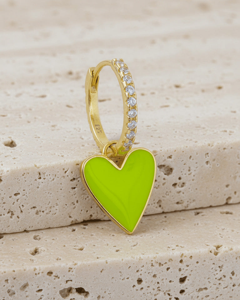 heart shape enamel dangling hoops earrings.
