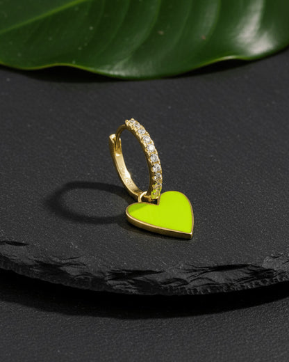 heart shape enamel dangling hoops earrings.