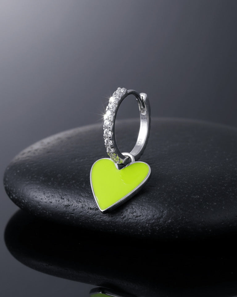 heart shape enamel dangling hoops earrings.