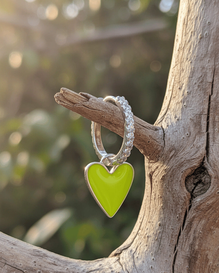 heart shape enamel dangling hoops earrings.