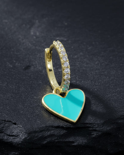 heart shape enamel dangling hoops earrings.