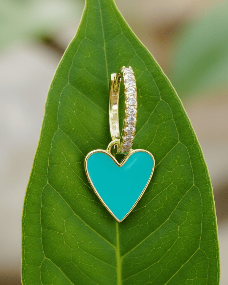 heart shape enamel dangling hoops earrings.