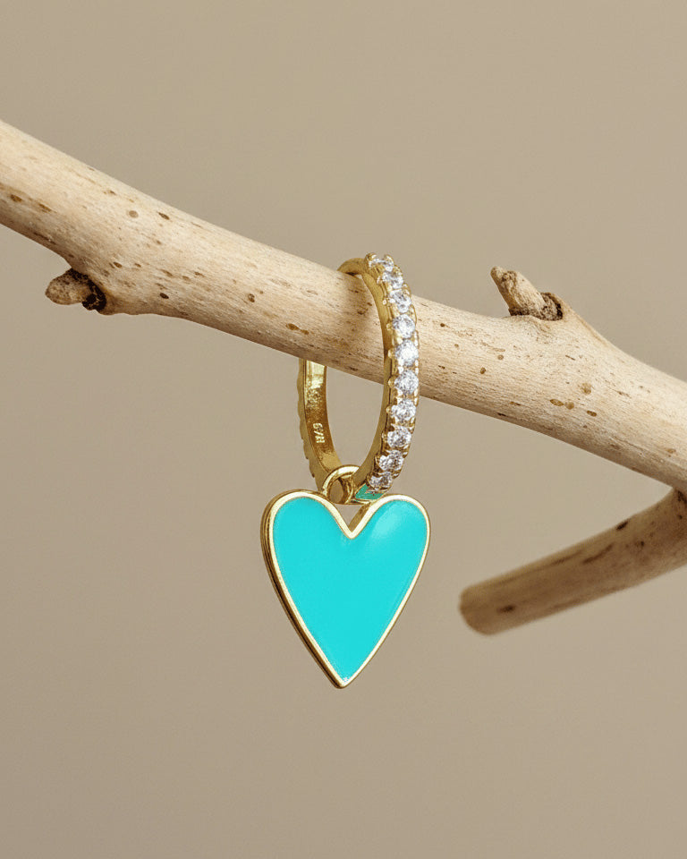 heart shape enamel dangling hoops earrings.
