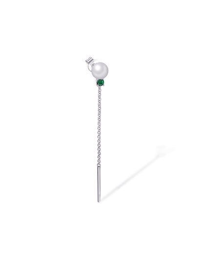 pearl and green CZ with dangling chain stud earring.