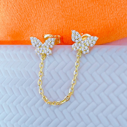 double butterfly chain-linked stud earring.