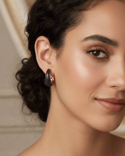 Black CZ Statement Hoops in Rose Gold-Plated Sterling Silver