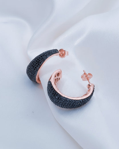 Black CZ Statement Hoops in Rose Gold-Plated Sterling Silver
