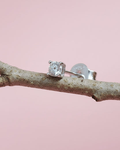 2 and 3 mm round CZ classic stud earring.