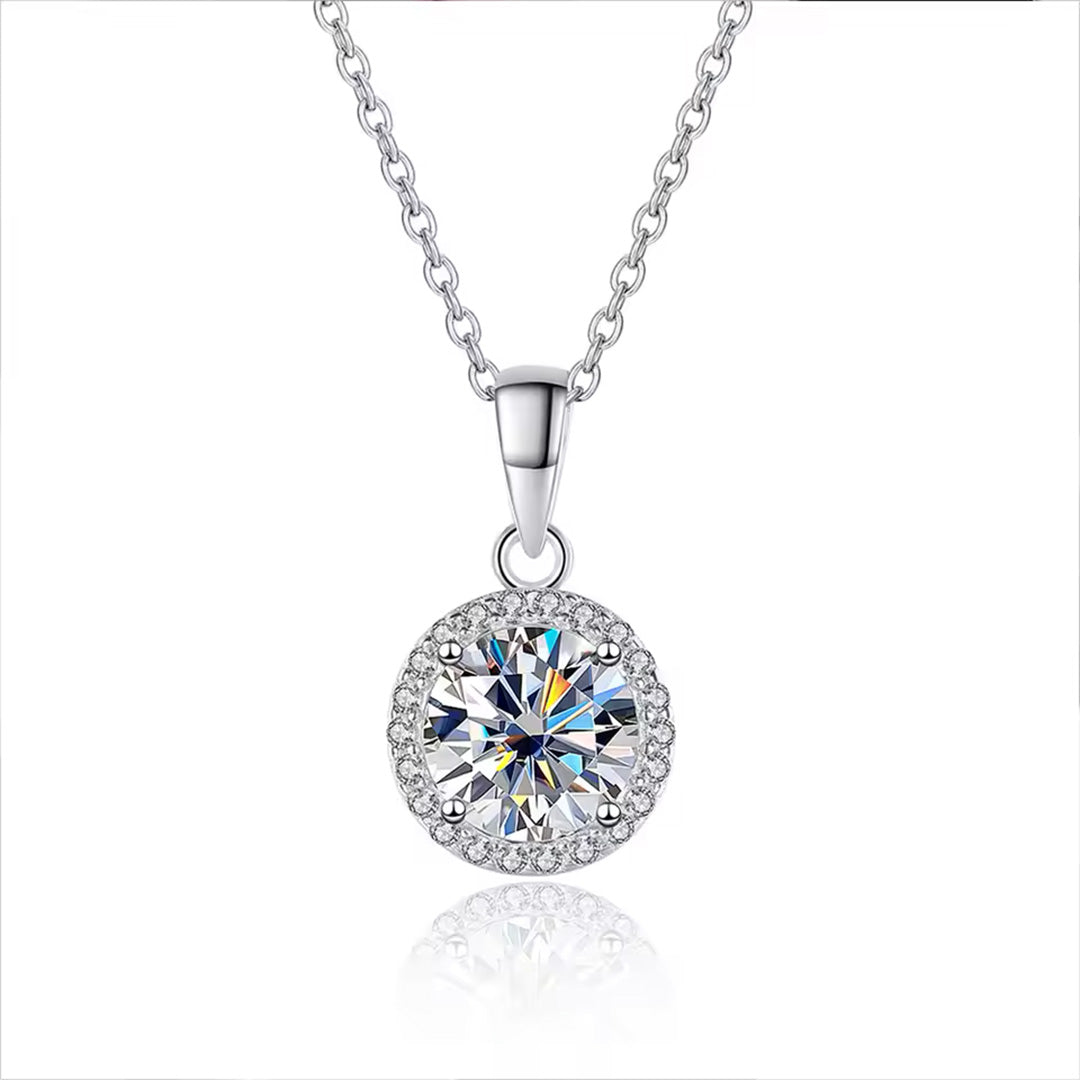 solitaire CZ in halo setting movable dangling necklace.