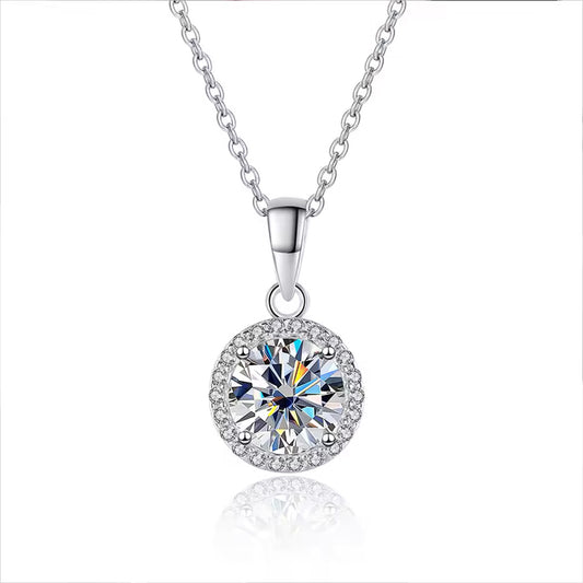 solitaire CZ in halo setting movable dangling necklace.