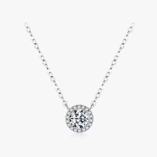 solitaire CZ necklace in halo setting.