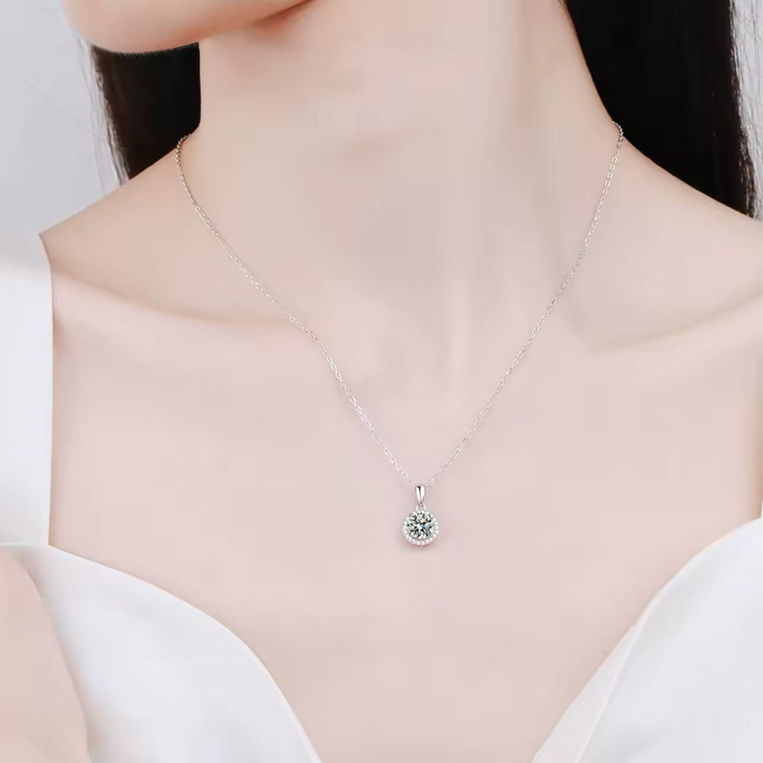 solitaire CZ in halo setting movable dangling necklace.