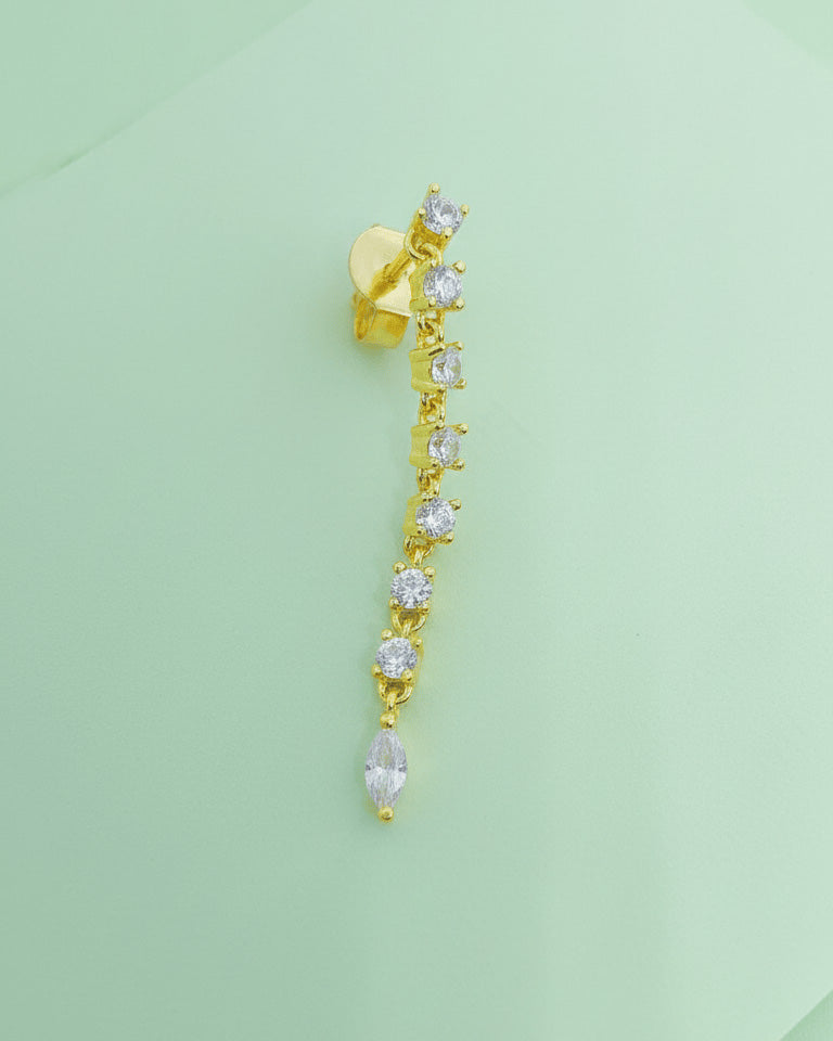 line of delicate links with round CZ ends with a marquise shape stud earring.