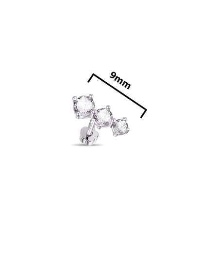 three CZ graduated sizes stone flatback piercing earring.