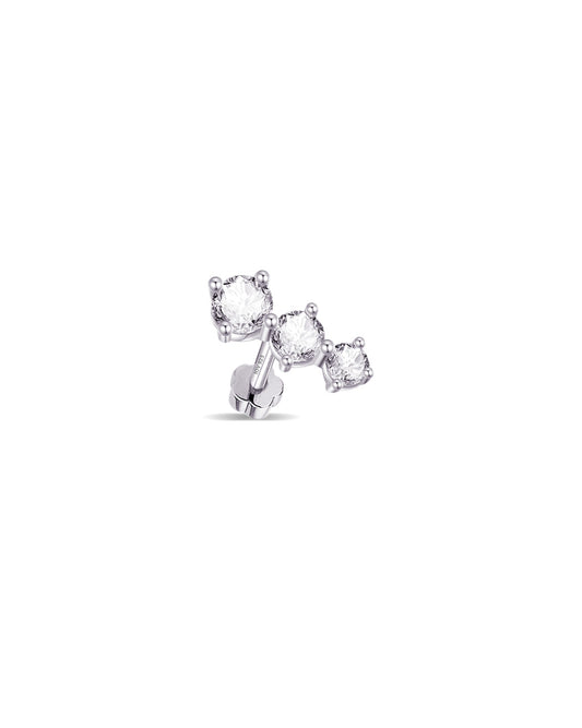 three CZ graduated sizes stone flatback piercing earring.