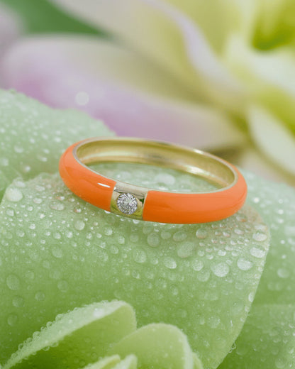 Enamel colors eternity rings with one round CZ stone.