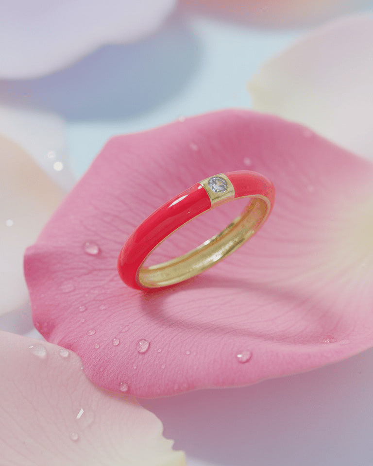 Enamel colors eternity rings with one round CZ stone.