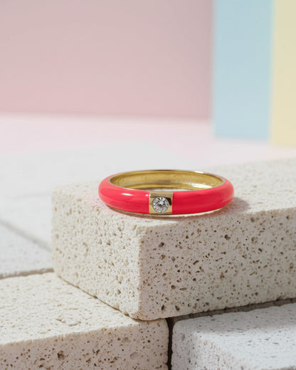 Enamel colors eternity rings with one round CZ stone.