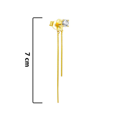 stone stud earring with double dangling box chain.