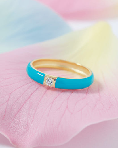 Enamel colors eternity rings with one round CZ stone.