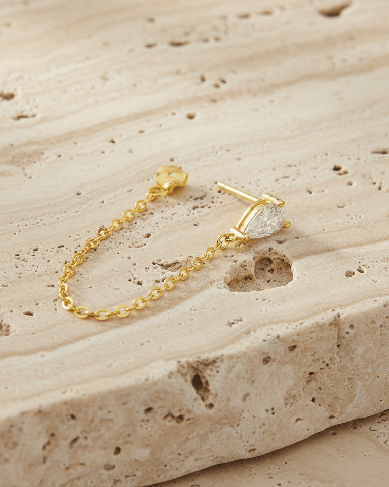 Pear shape back to front dangling chain earring.