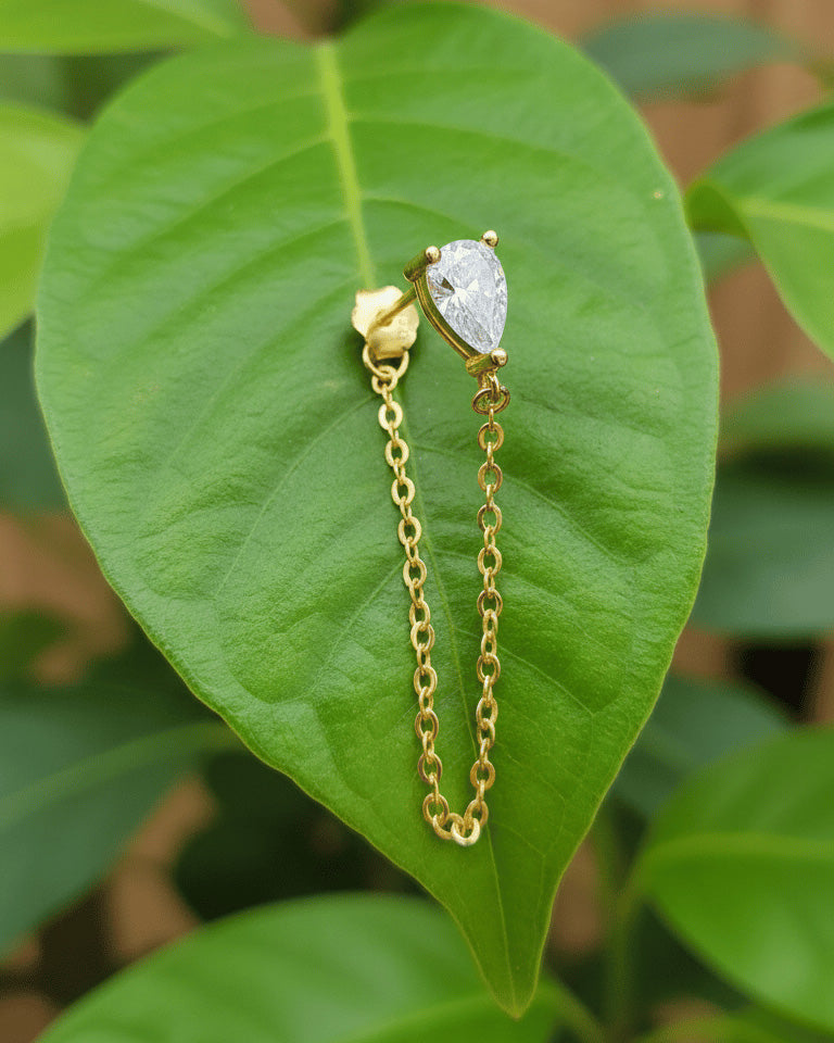 Pear shape back to front dangling chain earring.