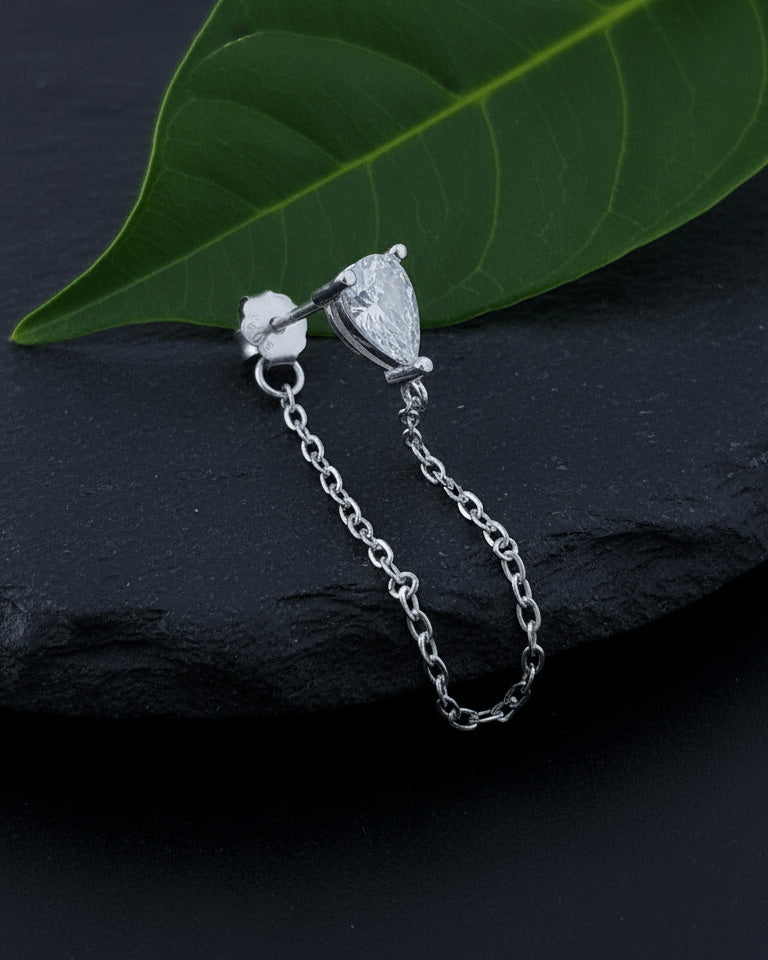 Pear shape back to front dangling chain earring.