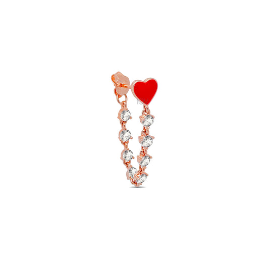 enamel heart chain back to front earring.