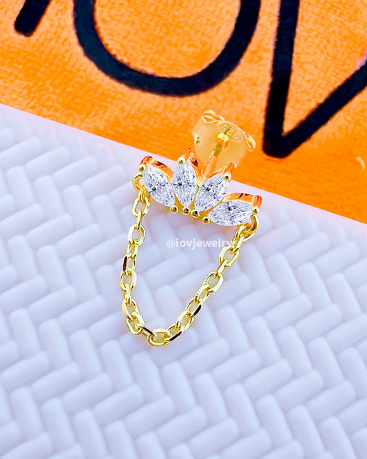 CZ four marquise stones with dangling chain stud earring.