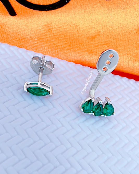 Back and front emerald color marquise and pear shape CZ stones.