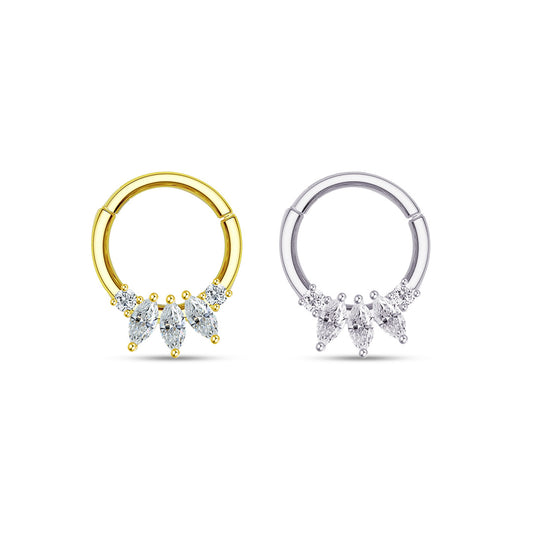 marquise and round CZ daith piercing.