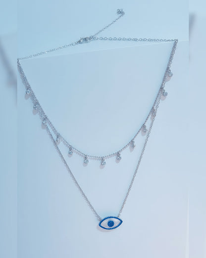 two layered MOP and CZ sapphire color necklace and choker.