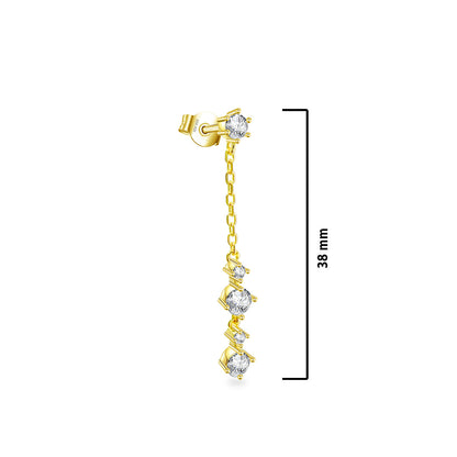 dangling chain earring with round CZ stones stud earring.