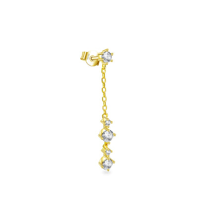 dangling chain earring with round CZ stones stud earring.