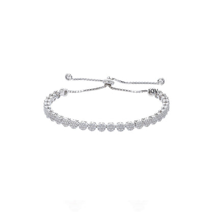 Silver Cluster Cubic Zirconia Adjustable Bracelet