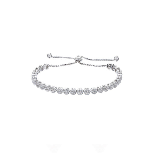 Silver Cluster Cubic Zirconia Adjustable Bracelet