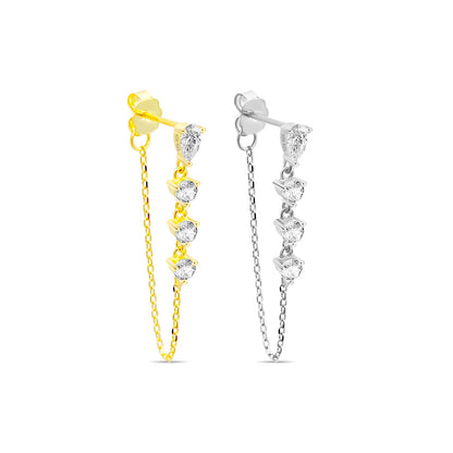 pear and round stones dangling chain earring.