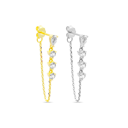 pear and round stones dangling chain earring.