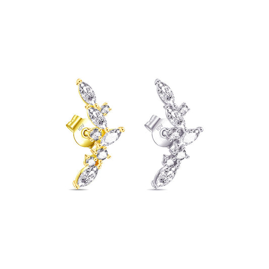curved marquise and round stones stud earring.