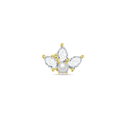 three pear shape CZ stones with pearl stud earring.