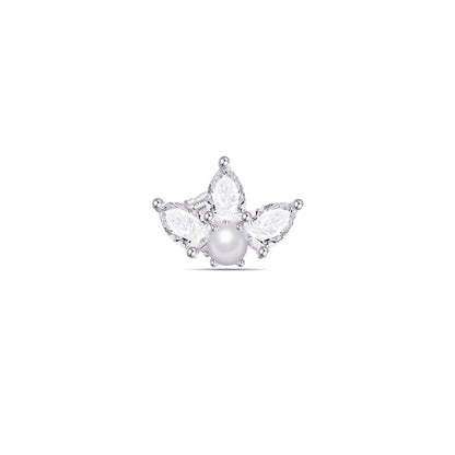 three pear shape CZ stones with pearl stud earring.