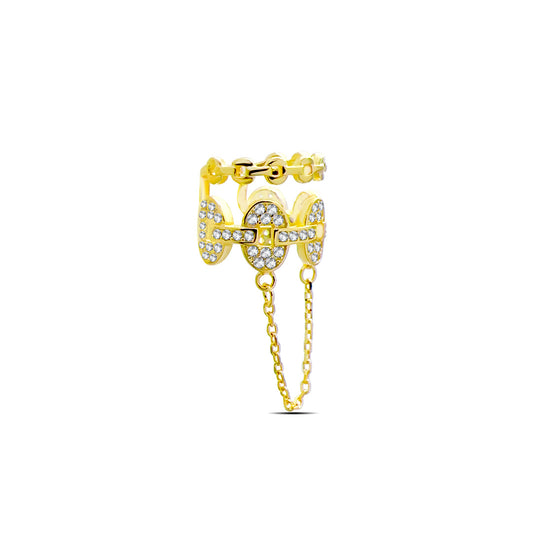 earcuff with dangling chain.