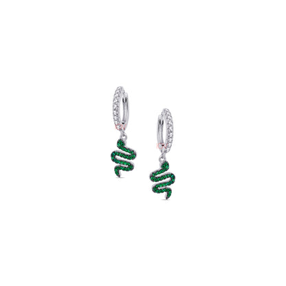 dangling green snake hoops.