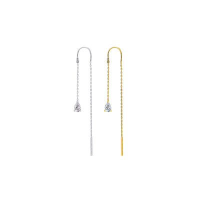 threader earring with dangling pear shape CZ stone.
